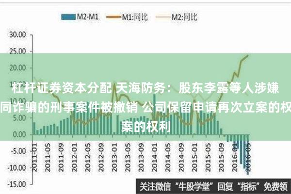 杠杆证券资本分配 天海防务：股东李露等人涉嫌合同诈骗的刑事案件被撤销 公司保留申请再次立案的权利